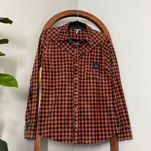 BKE MEDIUM Check Plaid Western Embroidered Long Sleeve Button Down Shirt